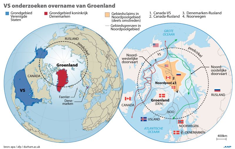 Kaart 2 VS onderzoeken overname Groenland. Afbeelding ANP Graphics